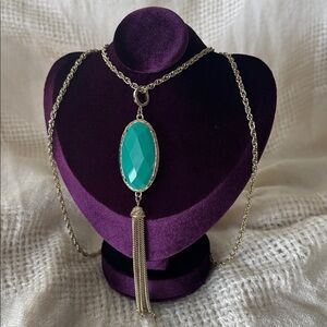 Premier Designs "CECE" Double-Sided Teal Blue Pendant Necklace NWT Gold Tone